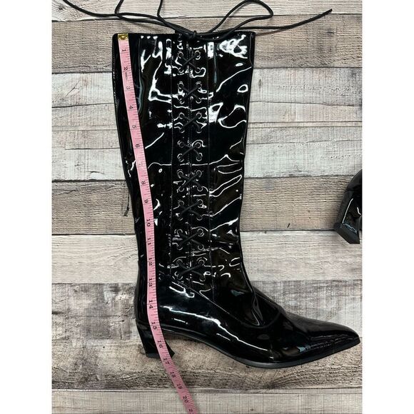 Elegastep Black Patent Wide Calf Knee High Zip Up Laced Boots Size 9 (EU 41) - Picture 7 of 8